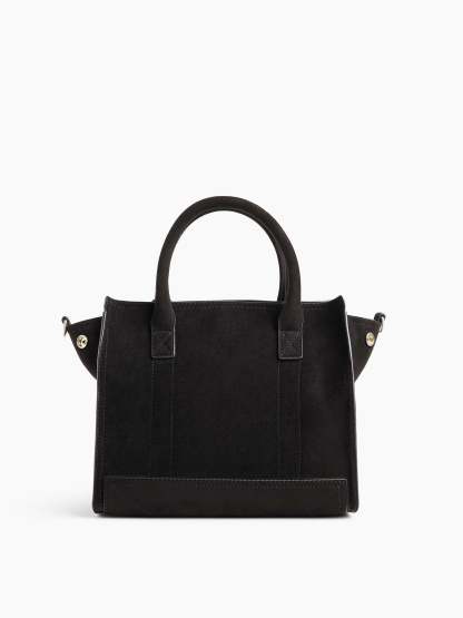 Vegan Suede Five Pocket Tote - Black