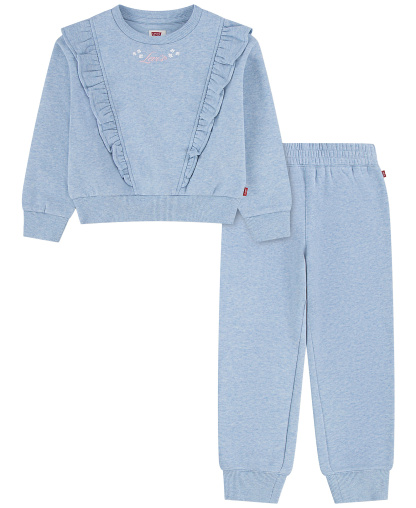 Levi's Girls' 2T-6X Ruffled Crewneck Sweatshirt and Jogger Pants, 2-Piece Set - Levi's Skyway Heather