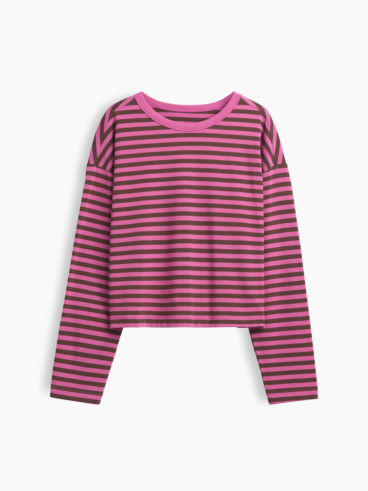 Knit Oversized Crop T-Shirt - Pink stripe