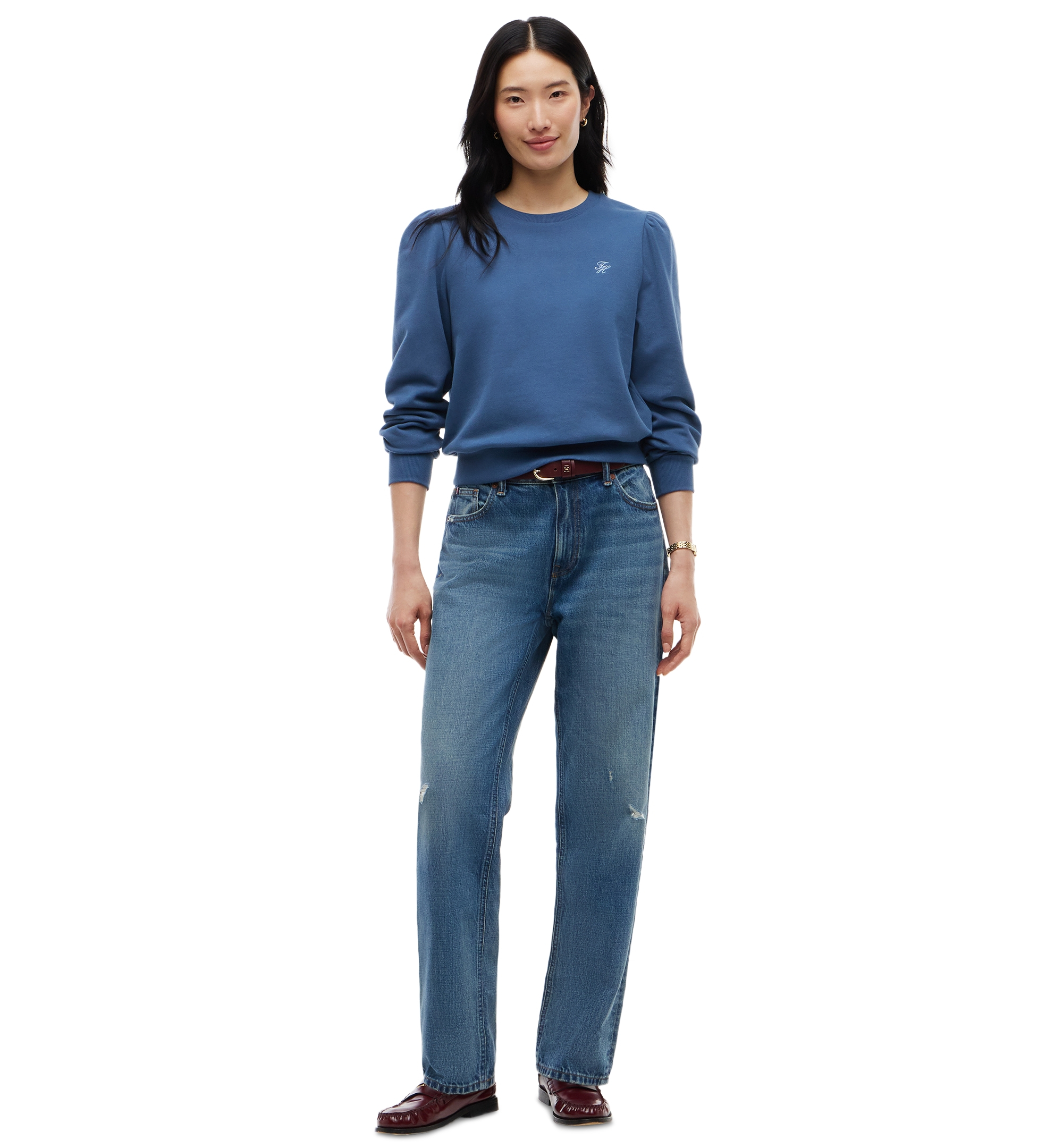 Tommy Hilfiger Women's Puff-Sleeve Script Sweatshirt - Aegean Sea