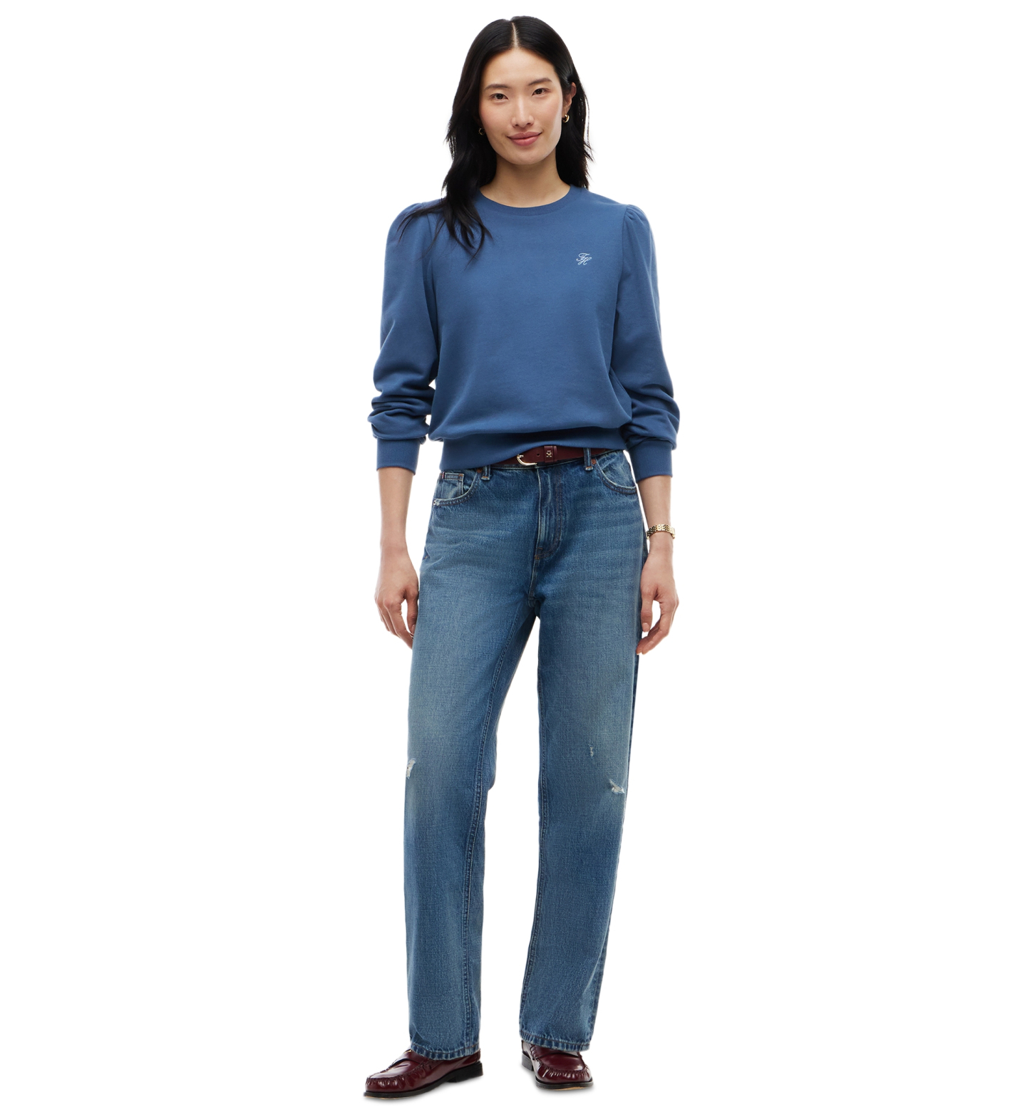 Tommy Hilfiger Women's Puff-Sleeve Script Sweatshirt - Aegean Sea