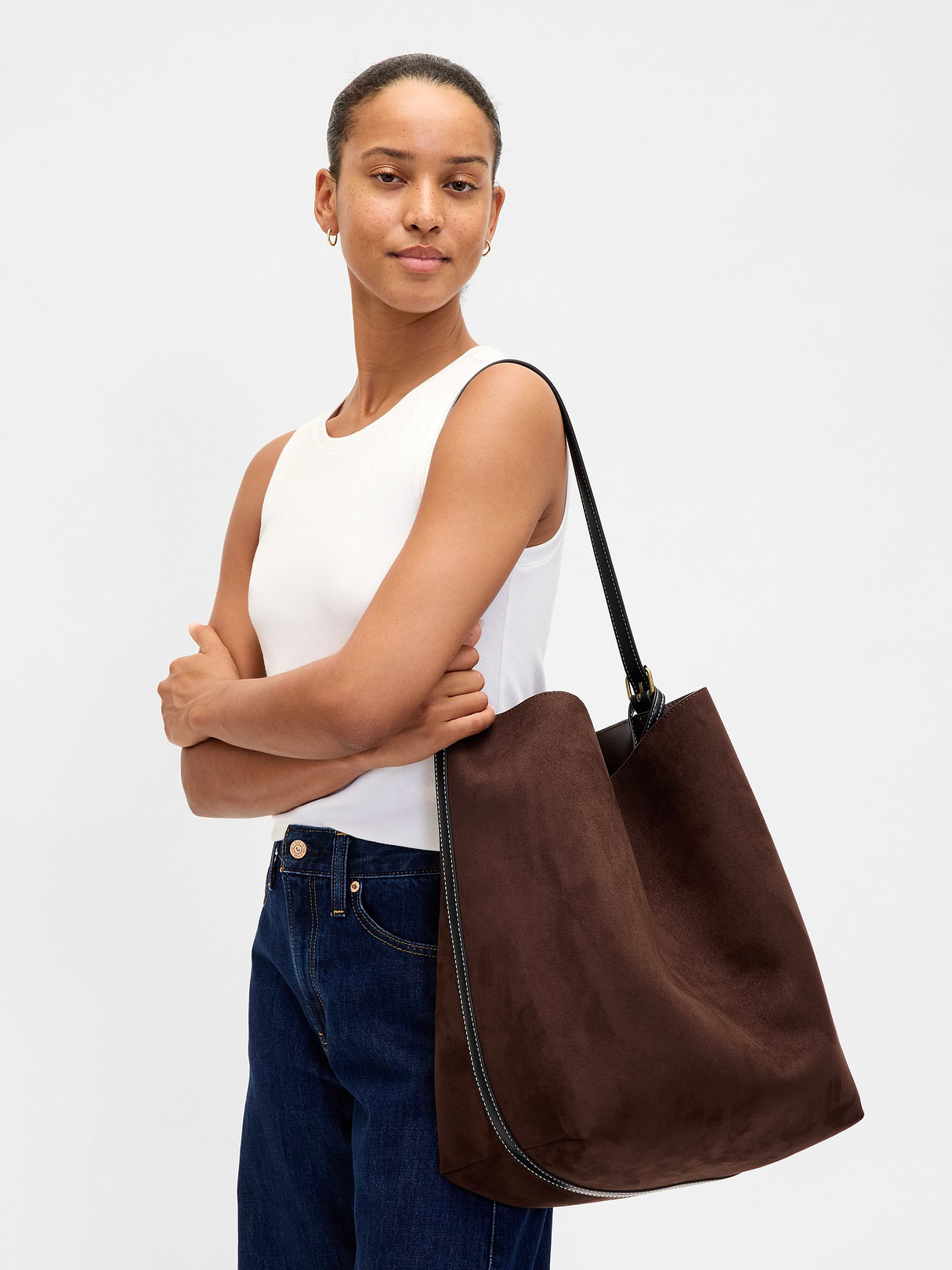 Vegan Suede Bucket Bag - Chocolate cake brown