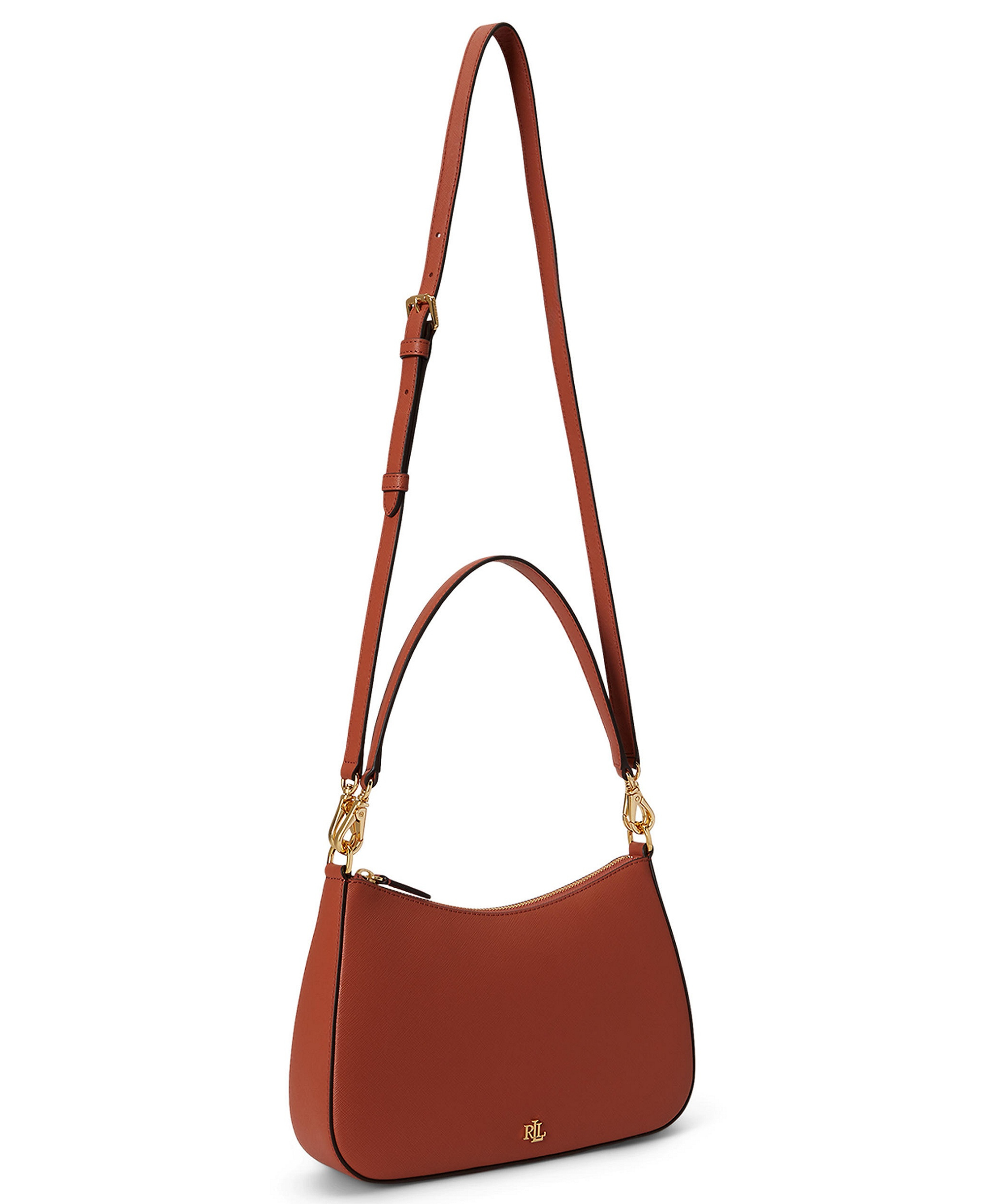 Lauren Ralph Lauren Danni Crosshatch Small Leather Slim Shoulder Handbag - Red Terracotta