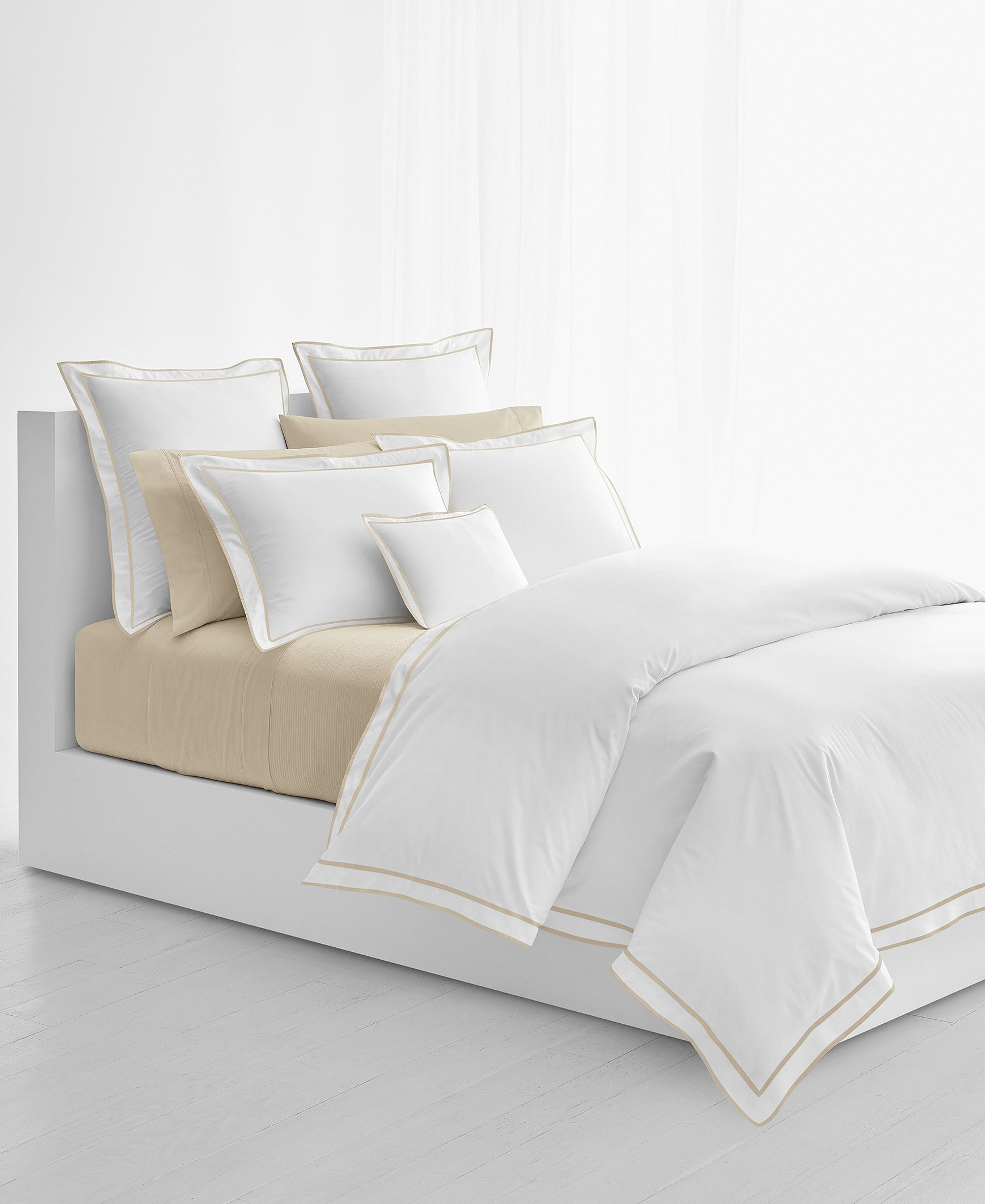 Lauren Ralph Lauren Spencer Sateen Border Duvet Cover, Full/Queen - White & Flax