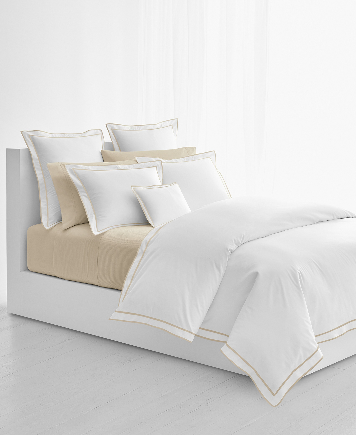 Lauren Ralph Lauren Spencer Sateen Border Duvet Cover, Full/Queen - White & Flax