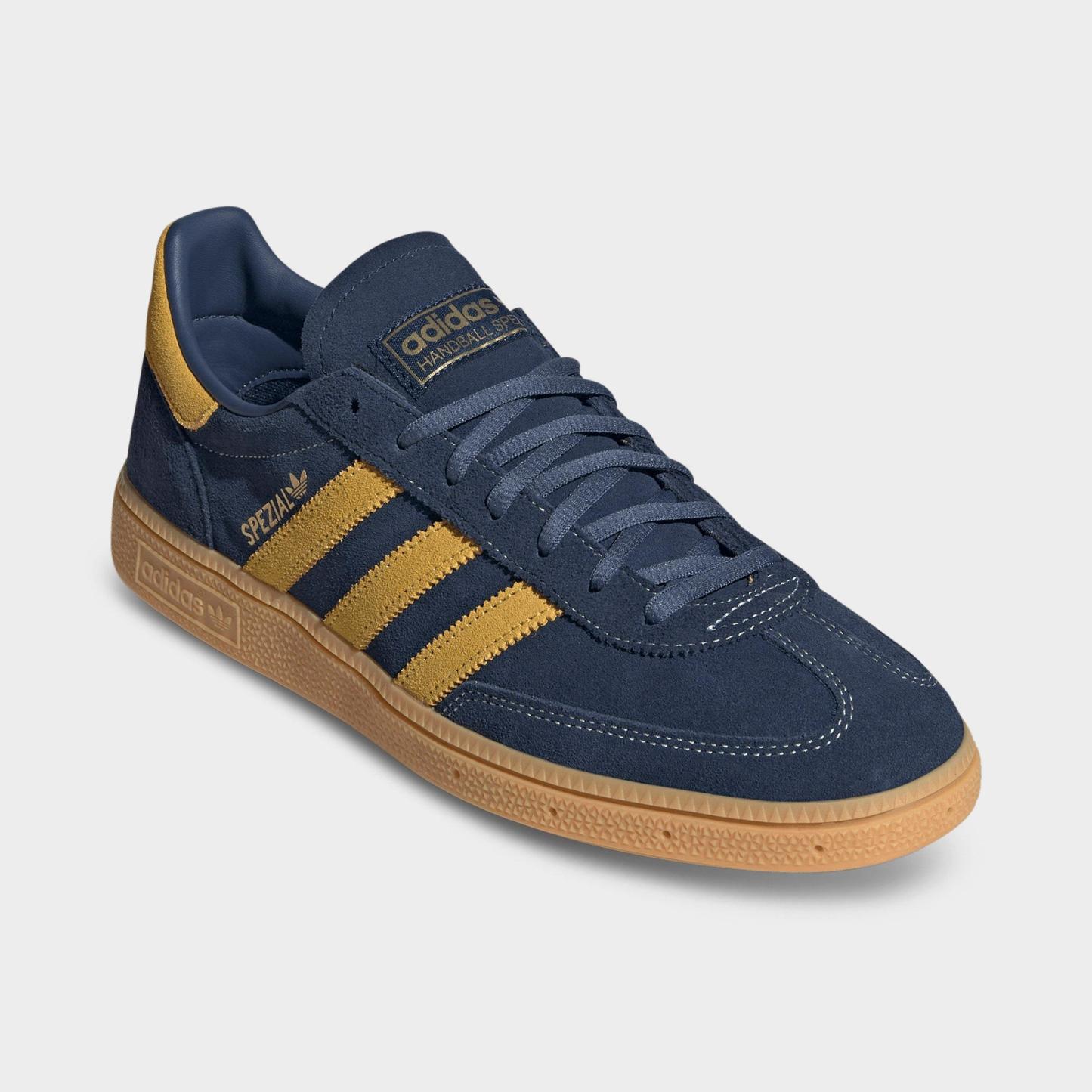 Men's adidas Originals Handball Spezial Casual Shoes - Part 1 - Night Indigo/Bold Gold/Gum - Both shoes facing left