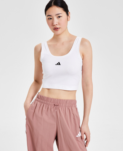 adidas Women's Essentials Small Logo Cotton Tank Top - White/Black