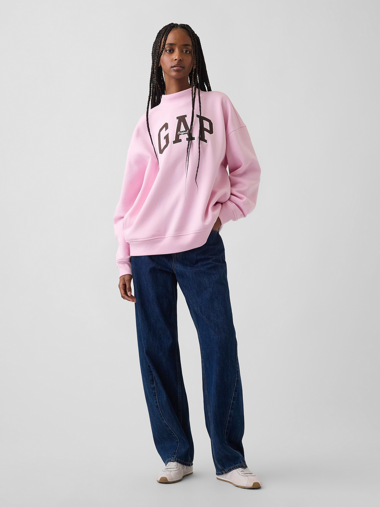 VintageSoft Oversized Mockneck Logo Sweatshirt - Light pink