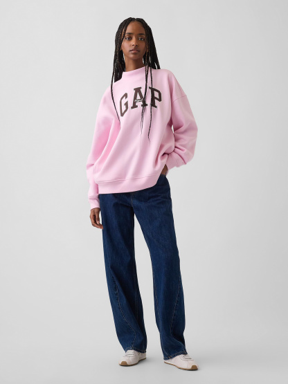 VintageSoft Oversized Mockneck Logo Sweatshirt - Light pink