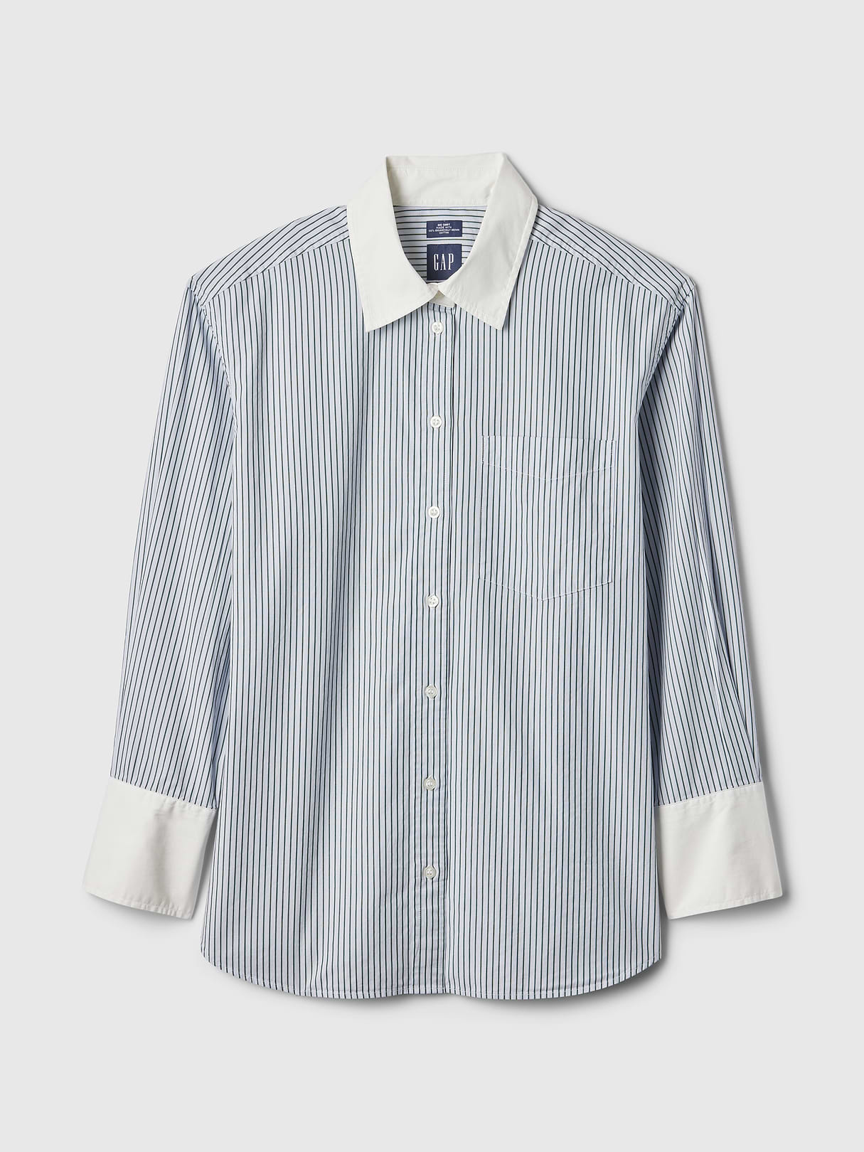 Organic Cotton Poplin Stripe Big Shirt - Blue and white stripe