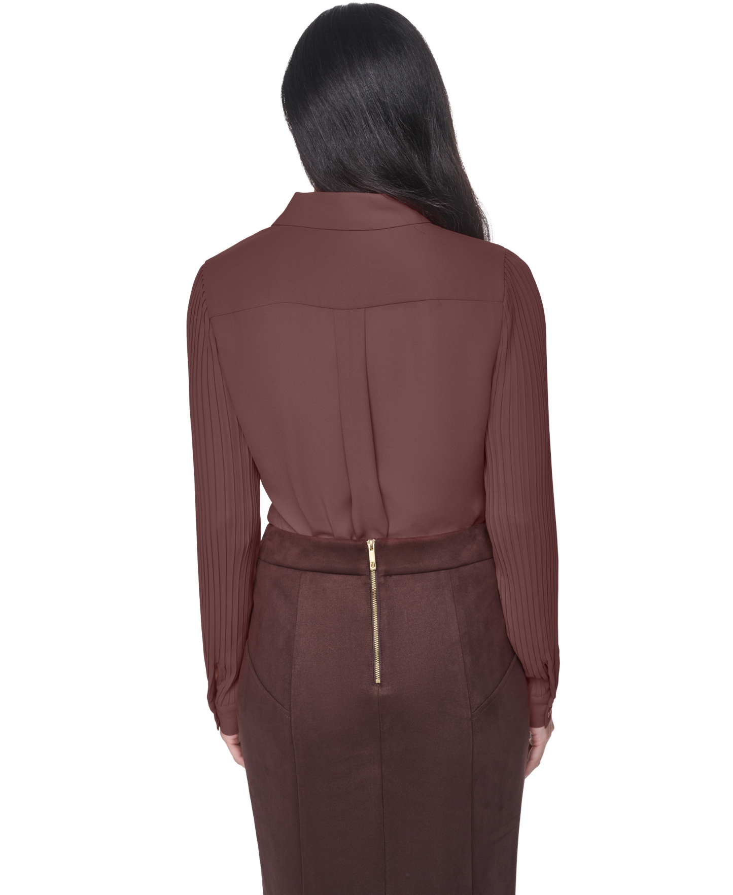 Tommy Hilfiger Women's Long-Sleeve Button-Front Pleated-Sleeve Blouse - Chicory
