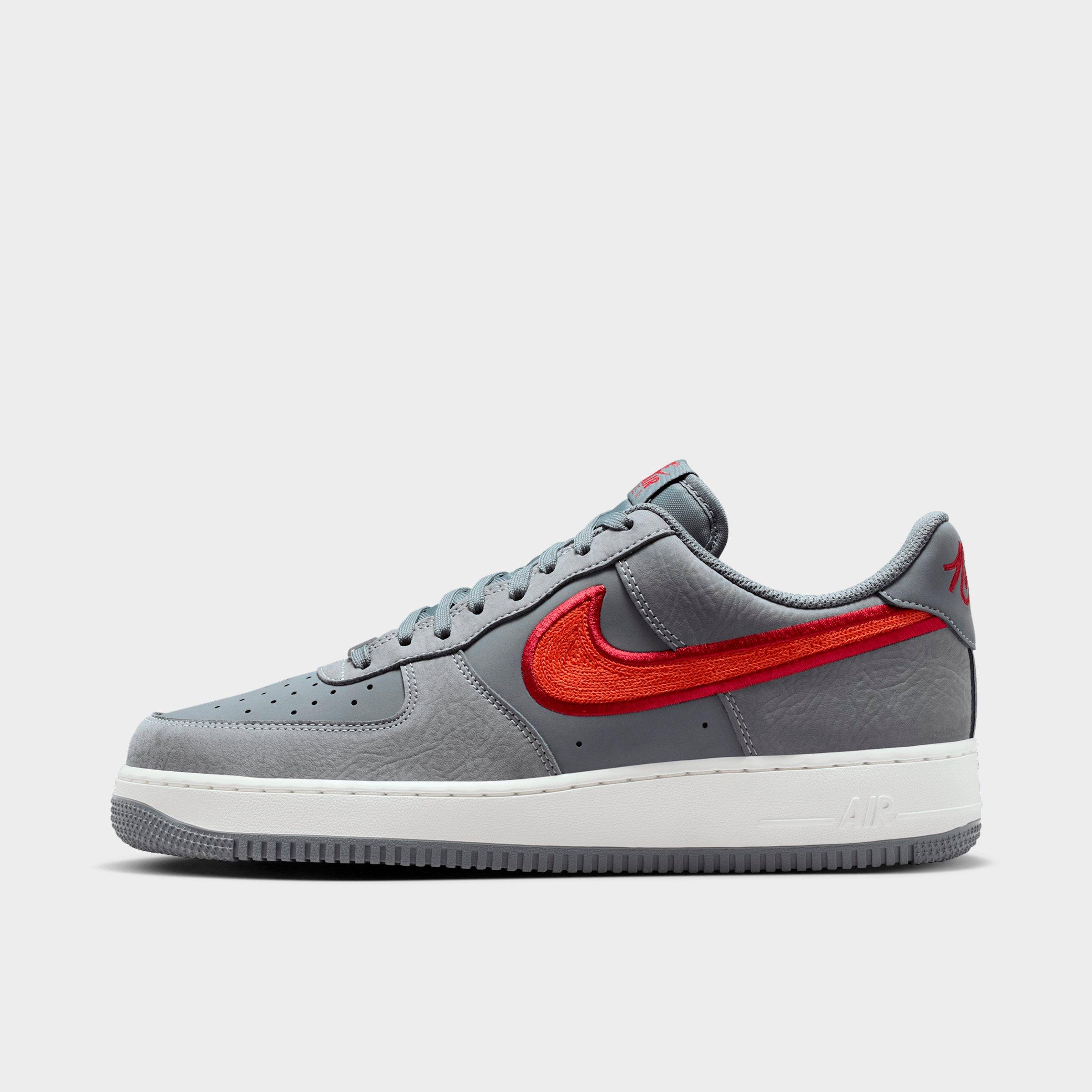 Men's Nithtke Air Force 1 '07 LV8 Casual Shoes - Part 1 - Cool Grey/Team Crimson/Summit White/Rust Factor - Left shoe facing left. Outside of the shoe.