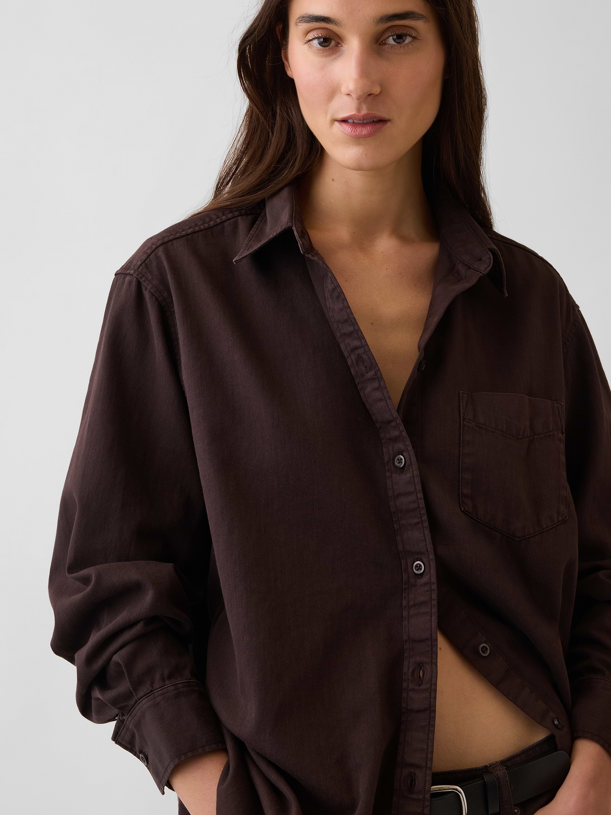 Denim Big Shirt - Brown