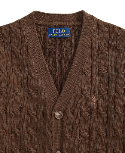 Polo Ralph Lauren Toddler and Little Boys Cable-Knit Cotton V-Neck Cardigan Sweater - Nutmeg Brown