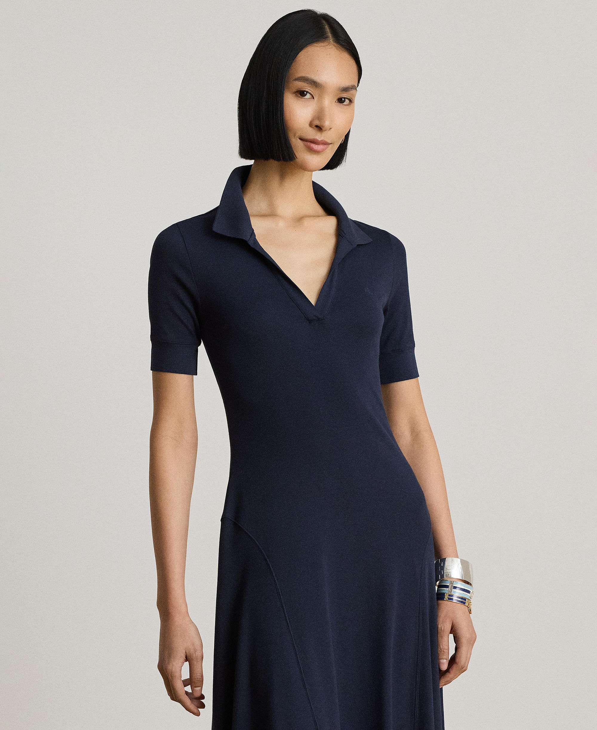 Lauren Ralph Lauren Women's Rib Knit Collared Dress - Lauren Navy