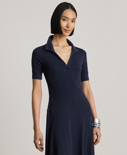 Lauren Ralph Lauren Women's Rib Knit Collared Dress - Lauren Navy