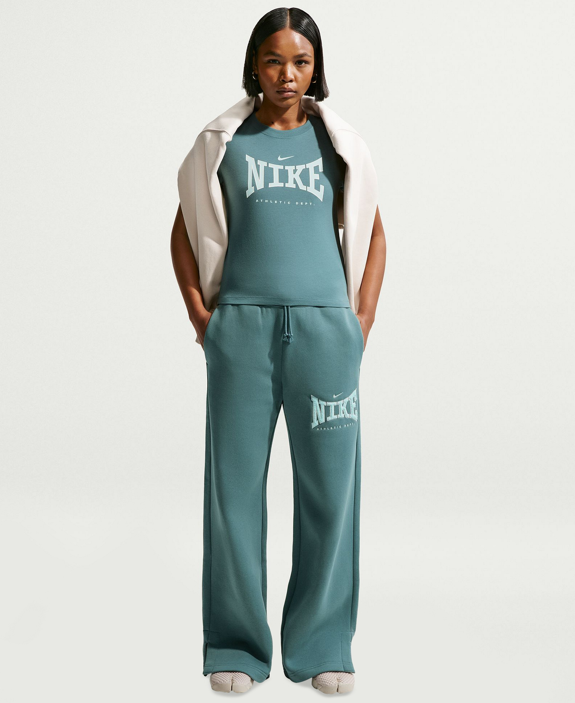 Nike Women's Sportswear Phoenix Fleece High-Waisted Wide-Leg Pants - Mineral Slate/Barely Green