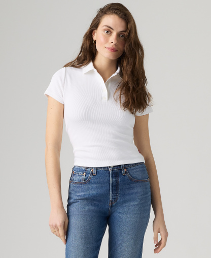 Levi's Women's Short-Sleeve Rory Ribbed Polo Shirt - Bright White