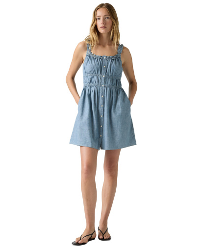 Levi's Women's Vera Waisted Square Neck Cotton Mini Dress - Breezy Blues