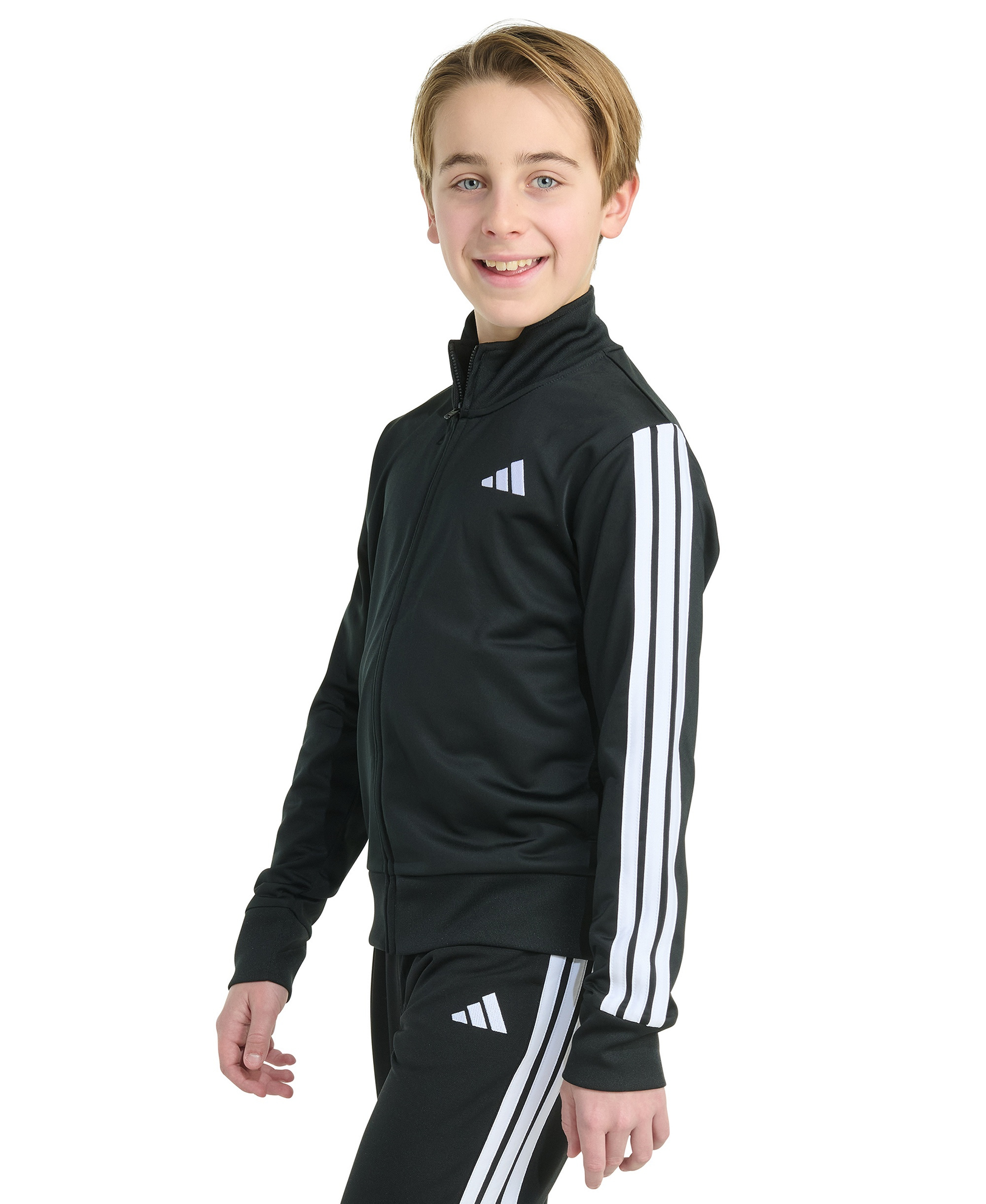 adidas Big Boys Long-Sleeve Full-Zip Essential Tricot Jacket - Black