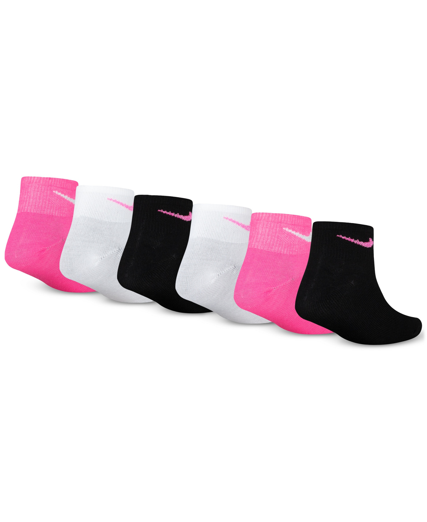 Nike Girls' 4-7 Metallic Swoosh Quarter Socks, 6-Pack - Pink/White/Black