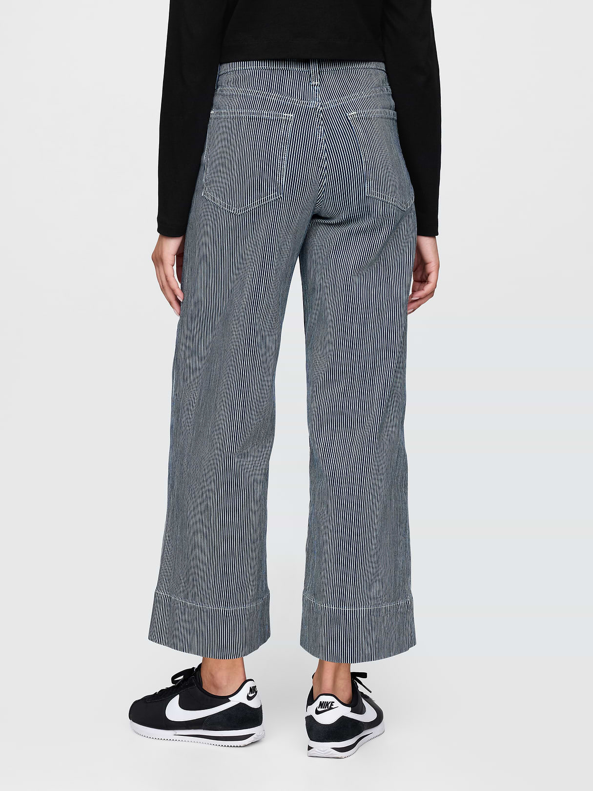 High Rise Stride Wide-Leg Ankle Jeans - Blue railroad stripe