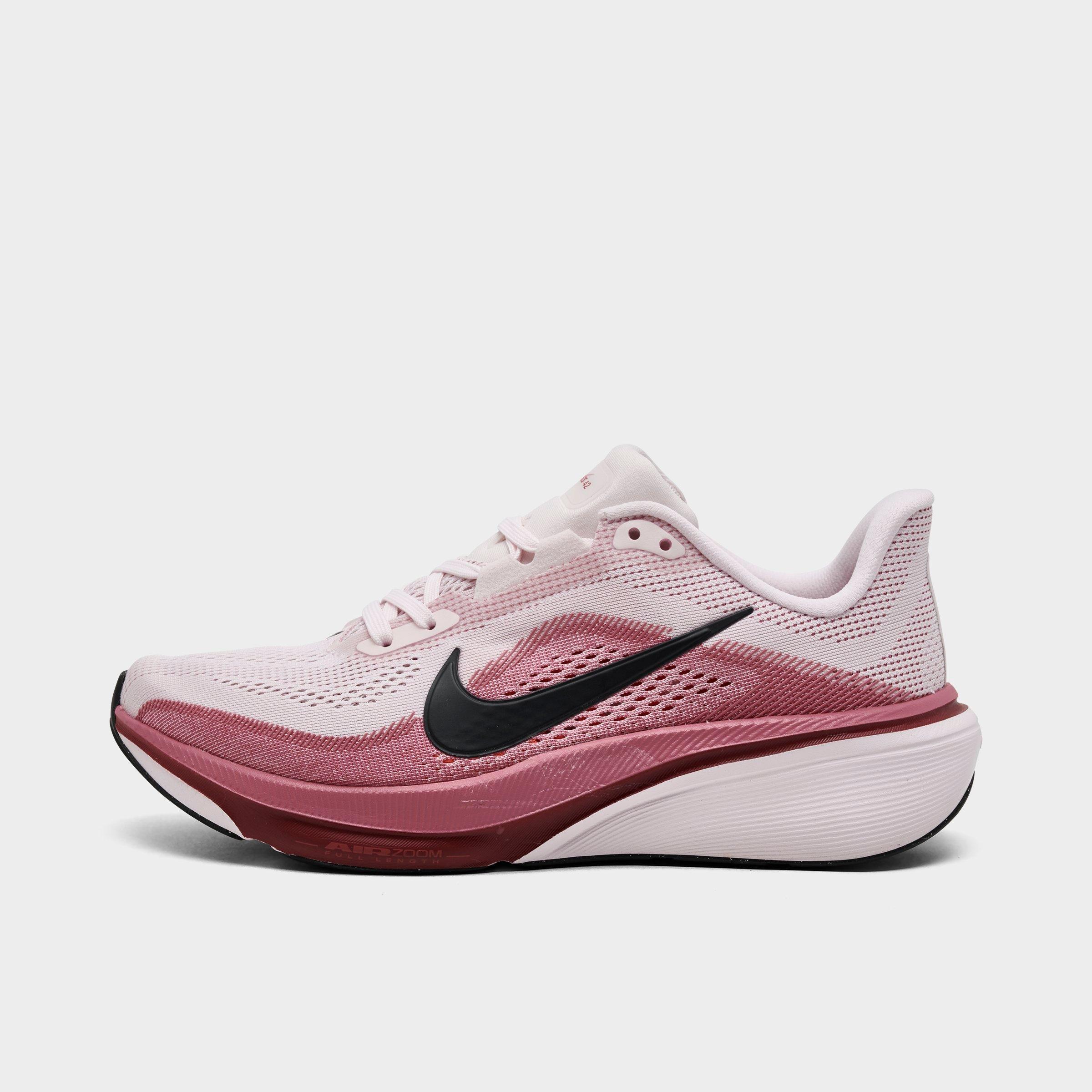 Women's Nithtke Pegasus 42 Running Shoes - Part 2 - Pearl Pink/Black/Peony/Team Crimson - Left shoe facing left. Outside of the shoe.