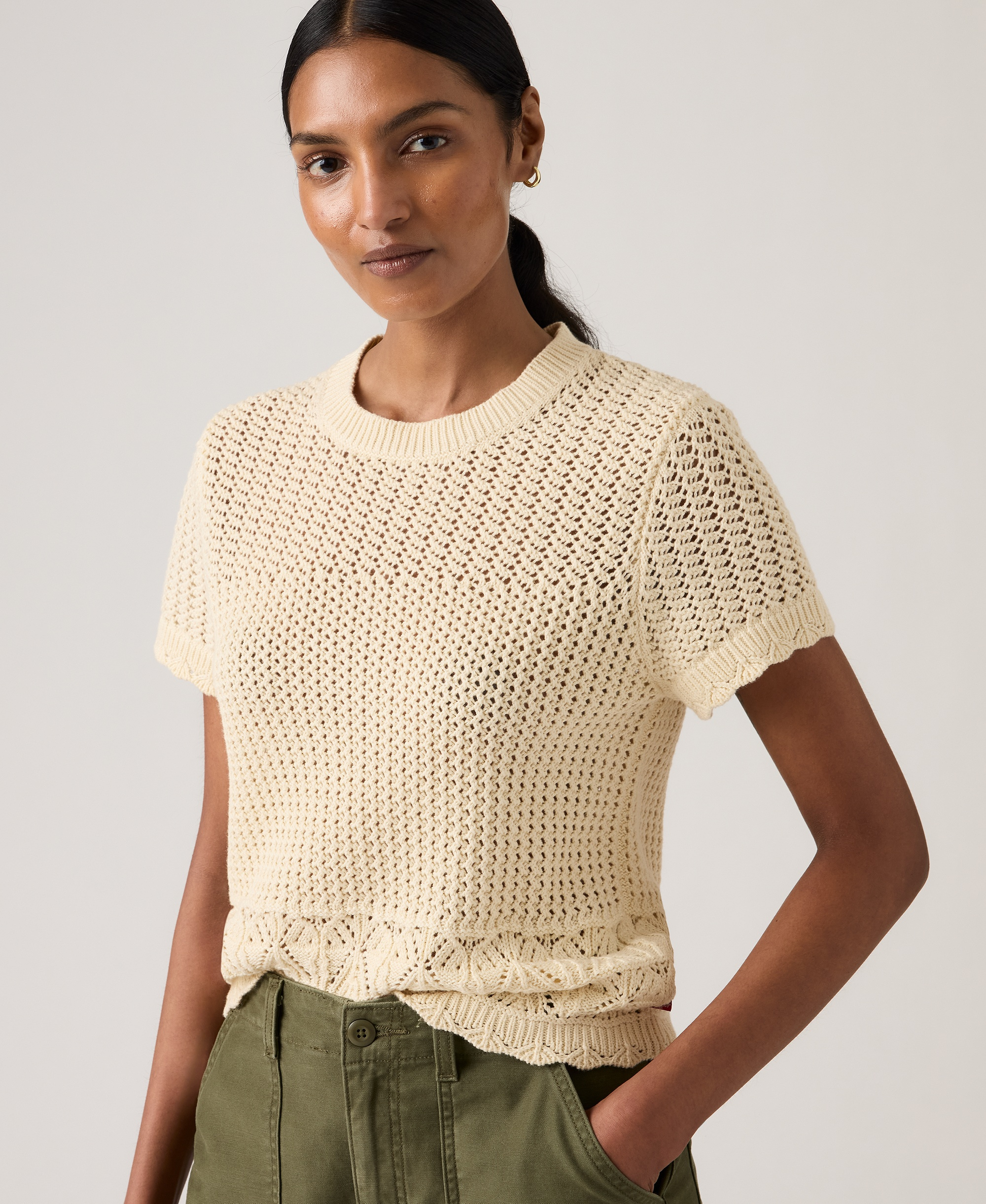 Levi's Women's Isabelle Crochet Short-Sleeve Sweater - Seedpearl/moon Rock (Ligh
