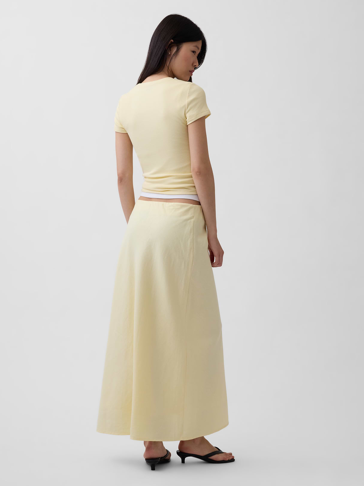 Linen-Blend Maxi Slip Skirt - Maize yellow