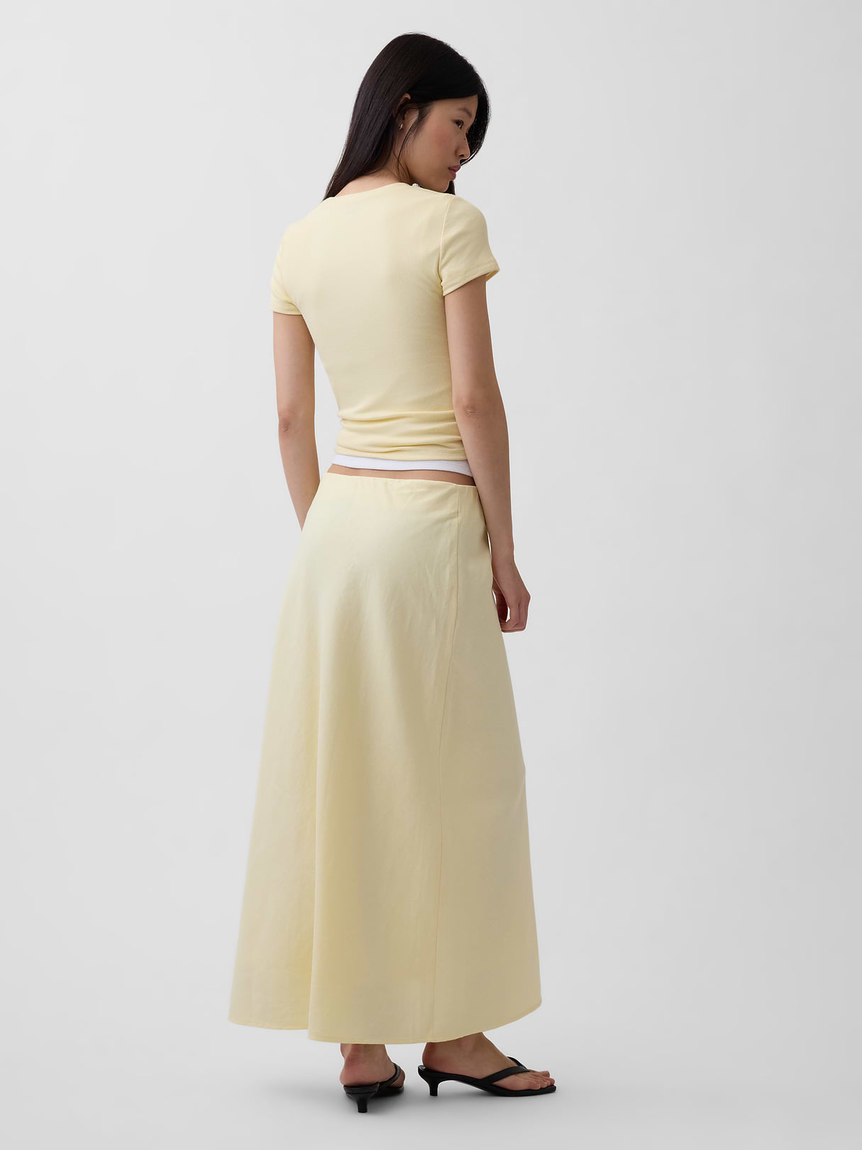 Linen-Blend Maxi Slip Skirt - Maize yellow