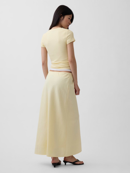Linen-Blend Maxi Slip Skirt - Maize yellow