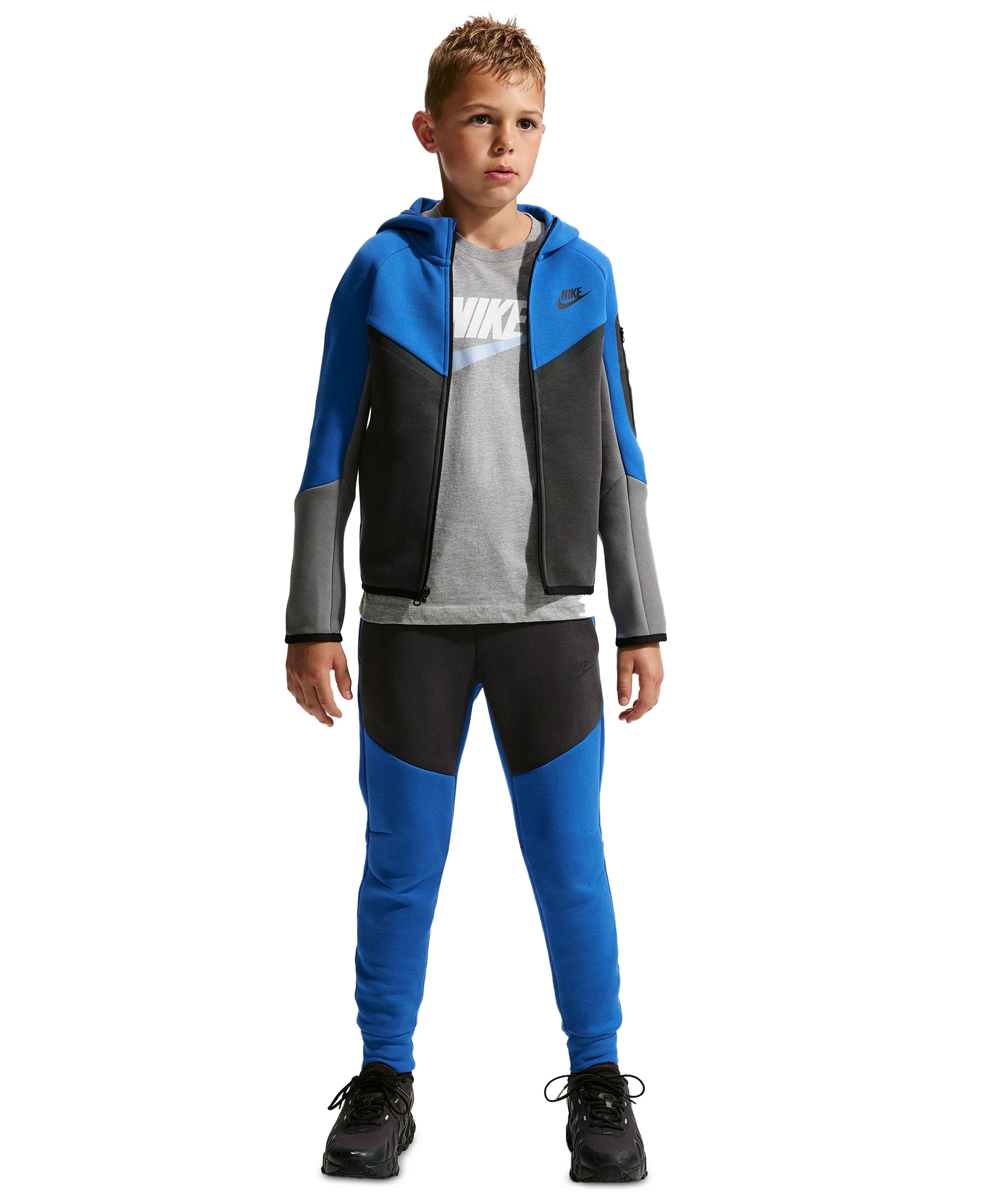Nike Boys' and Girls' 7-20 Sportswear Tech Fleece Full-Zip Hoodie - Game Royal/Anthracite/Smoke Gray/Black