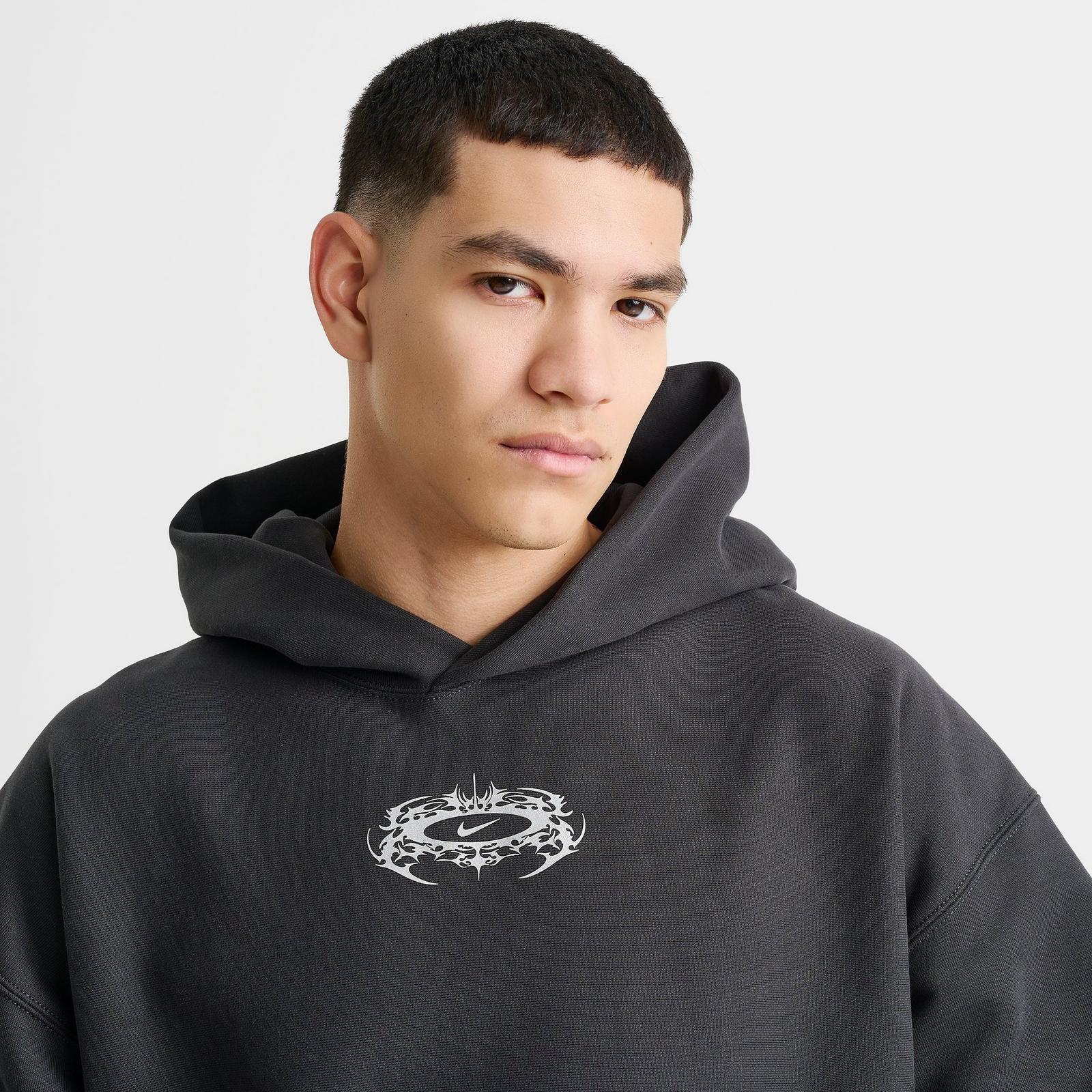 Men's Nike Solo Swoosh Lightning Graphic Fleece Pullover Hoodie - Off Noir