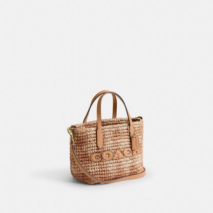 City Mini Tote Bag With Gingham Print - Gold/Tan - view 6