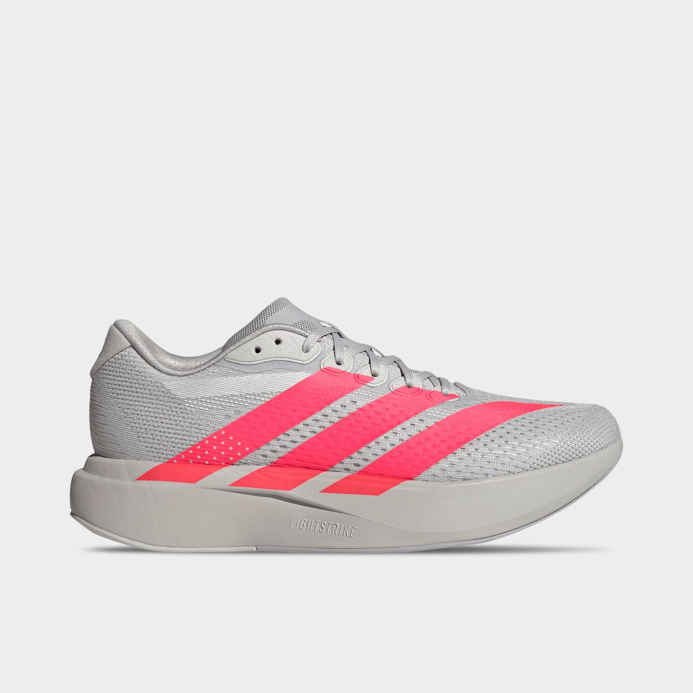 Men's adidas Adizero Pacer Running Shoes - Grey/Lucid Red/Halo Silver - Left shoe facing left. Outside of the shoe.