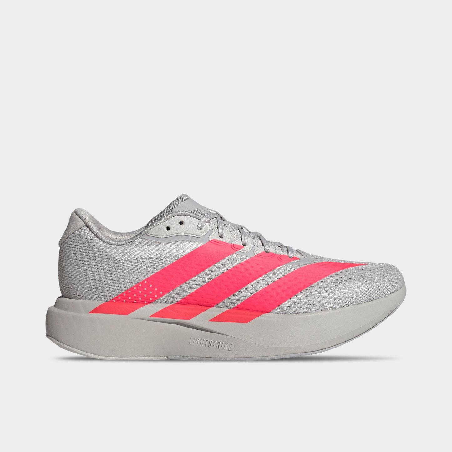 Men's adidas Adizero Pacer Running Shoes - Grey/Lucid Red/Halo Silver - Left shoe facing left. Outside of the shoe.