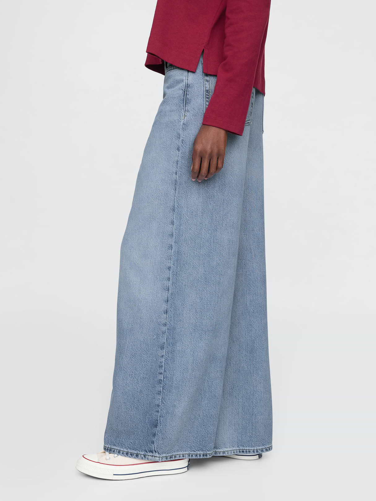 Mid Rise Denim Stripe Baggy Jeans - light indigo
