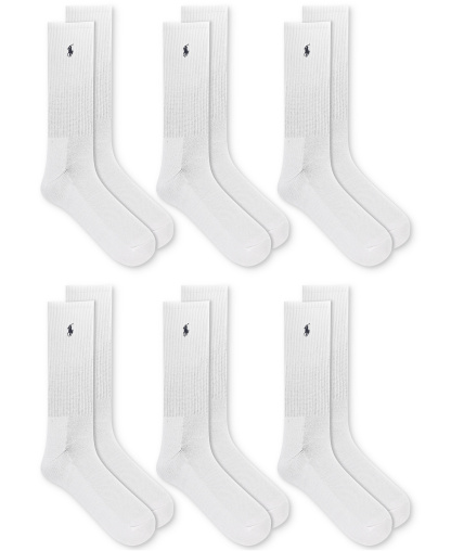 Polo Ralph Lauren Men's 6-Pk. Performance Sport Crew Socks - White