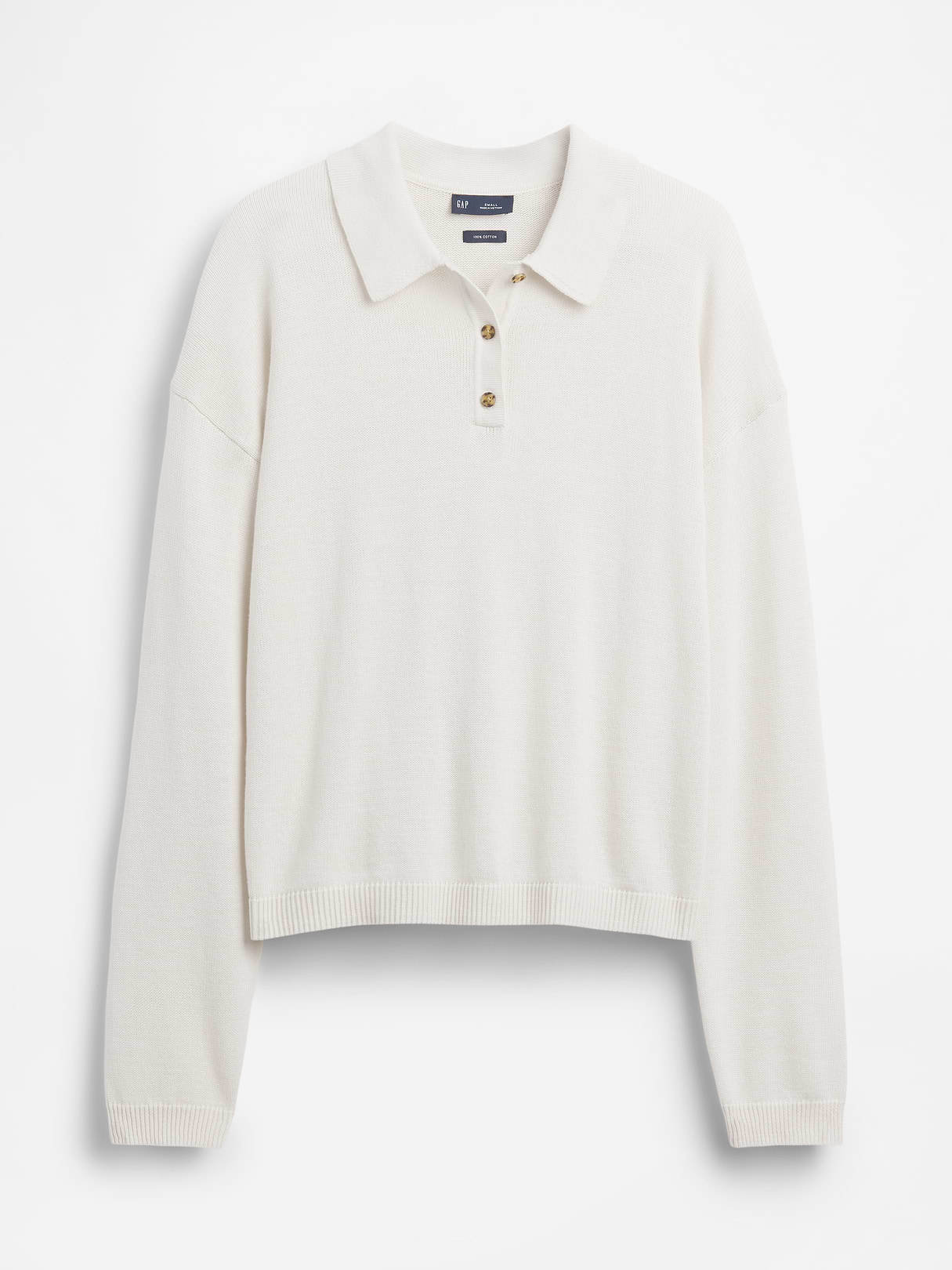 100% Cotton Relaxed Polo Sweater - Ivory beige frost