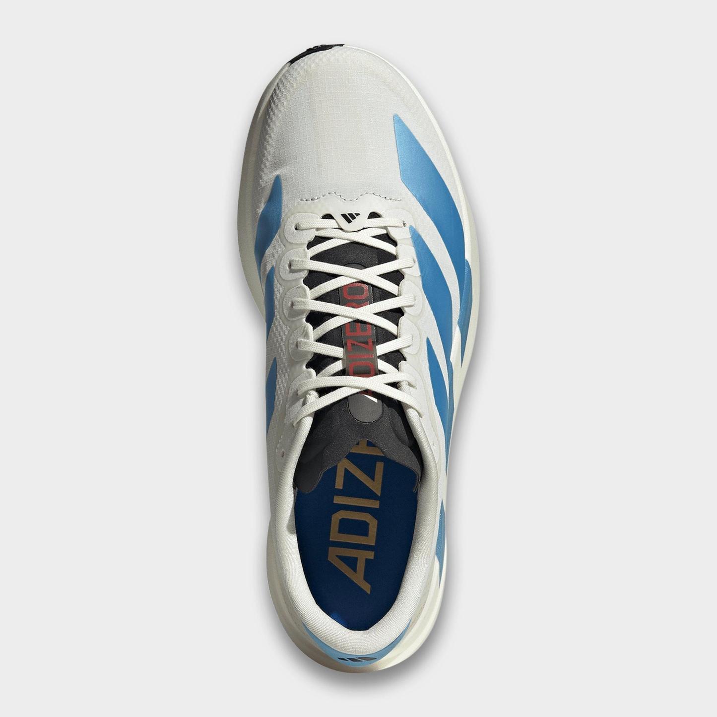 Men's adidas Adizero EVO SL Woven Running Shoes - Part 1 - Off White/Light Blue/Bright Red - Top view