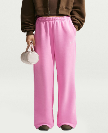 Nike Women's Studio Fleece Medium Weight Mid-Rise Wide-Leg Pants - Pink Rise/Sail