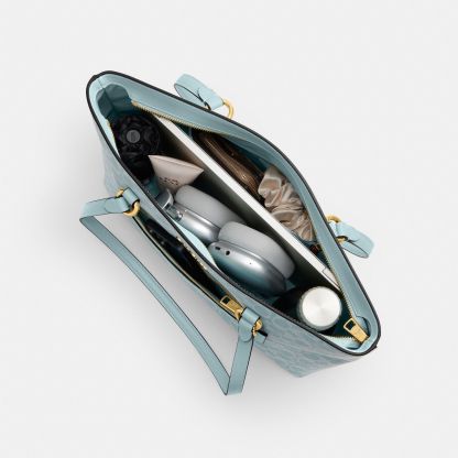 Station Tote Bag In Signature Canvas - Gold/Light Blue - view 4