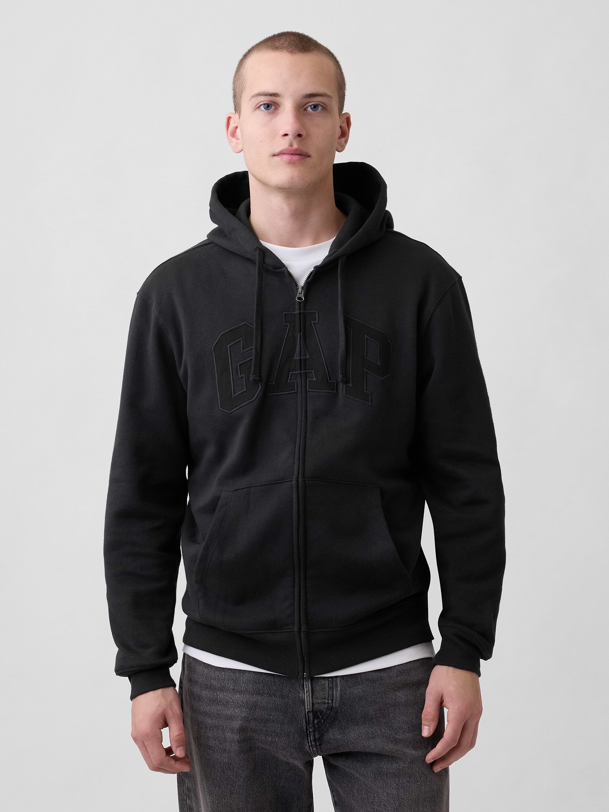 Adult VintageSoft Arch Logo Zip Hoodie - Black grey