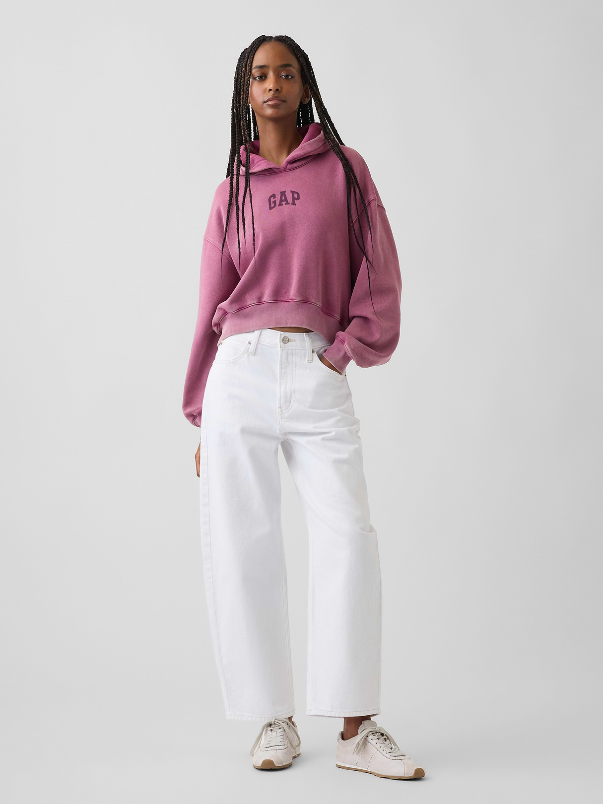 VintageSoft Crop Logo Hoodie - Dahlia pink