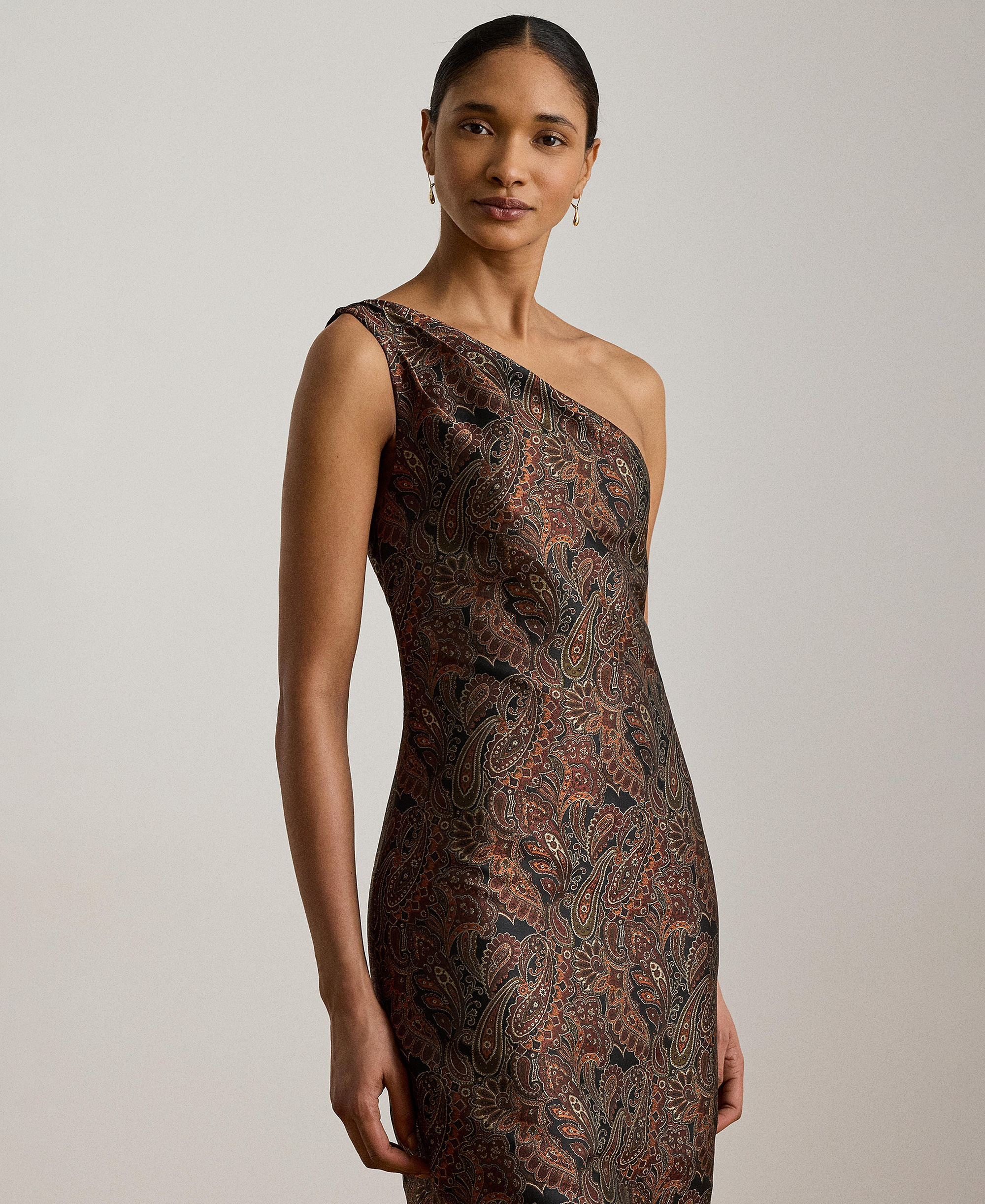 Lauren Ralph Lauren Women's Paisley Jacquard One-Shoulder Gown - Black Multi
