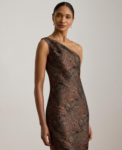 Lauren Ralph Lauren Women's Paisley Jacquard One-Shoulder Gown - Black Multi