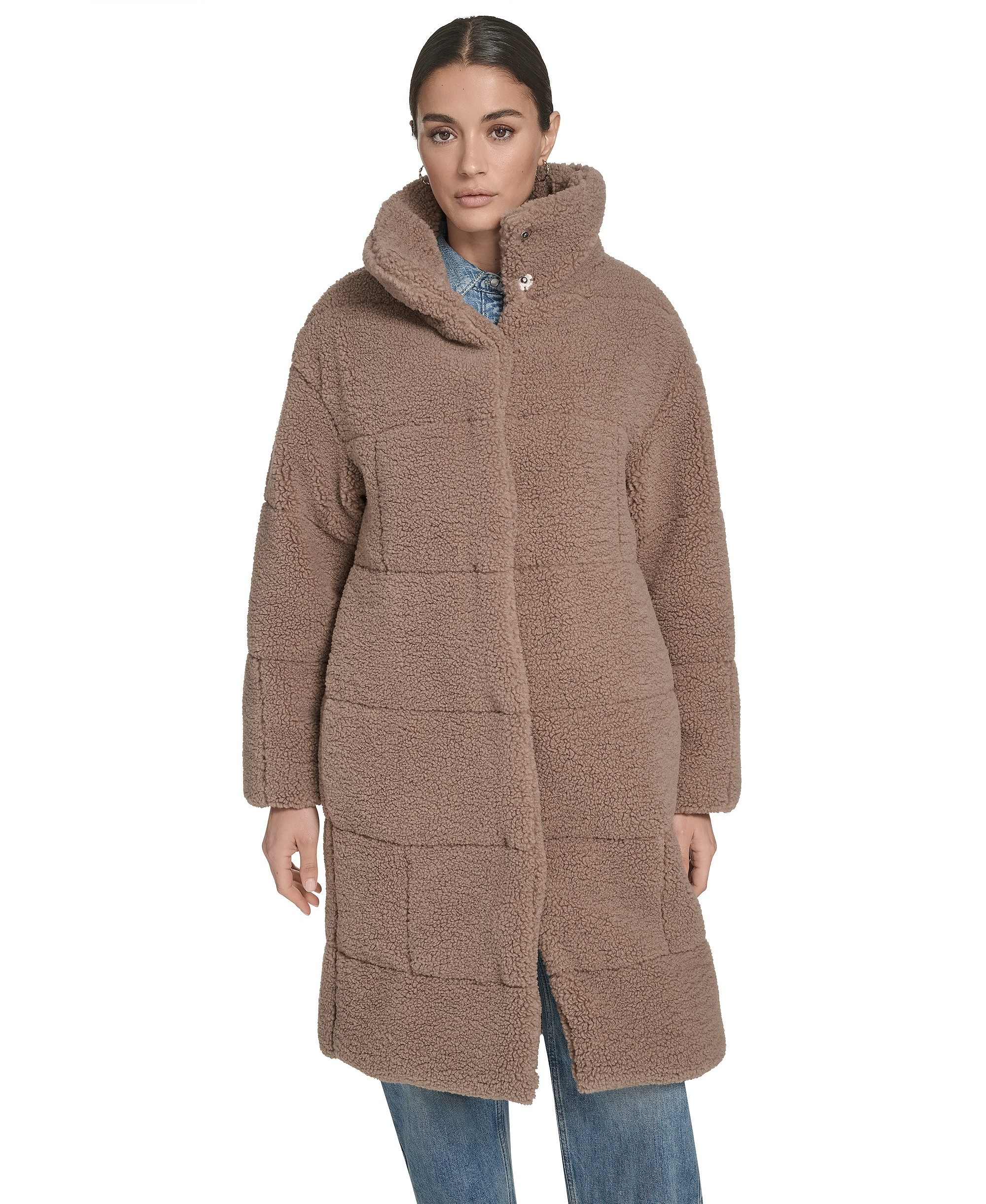 Levi's Women's Long Sherpa Snap-Closure Teddy Coat - Taupe