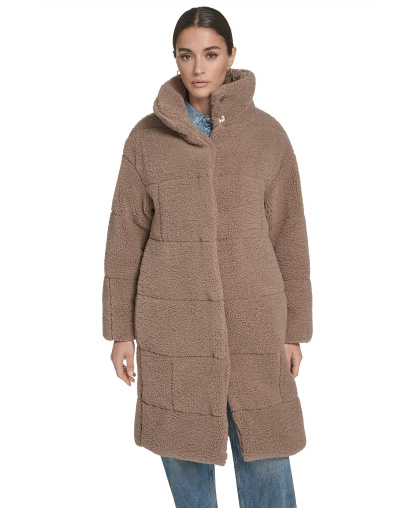 Levi's Women's Long Sherpa Snap-Closure Teddy Coat - Taupe