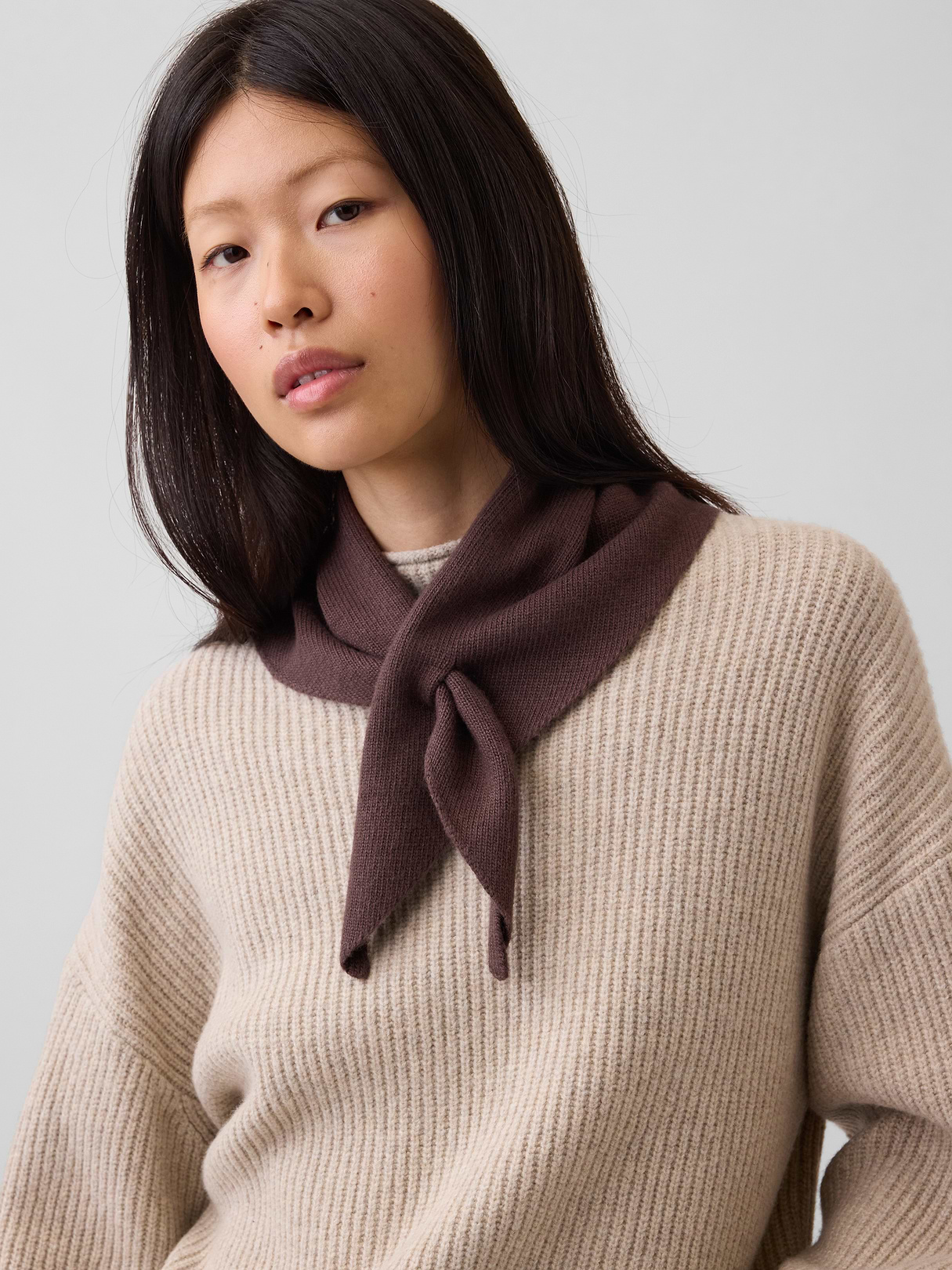 Knit Triangle Scarf - Terra brown