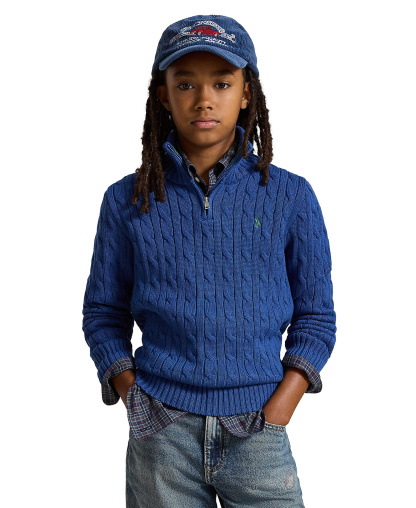 Polo Ralph Lauren Big Boys Cable-Knit Cotton Quarter-Zip Sweater - Dusty Azure